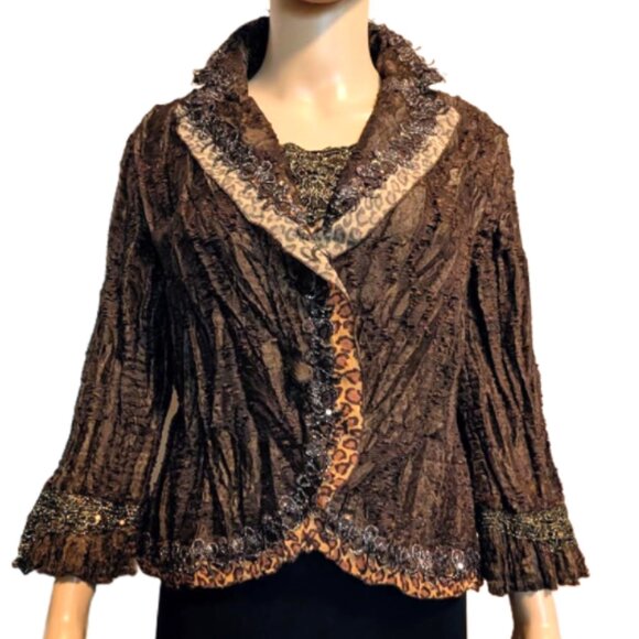 NWOT Ness Crinkled Stretch Lace Sequin Ruffle - Picture 1 of 11